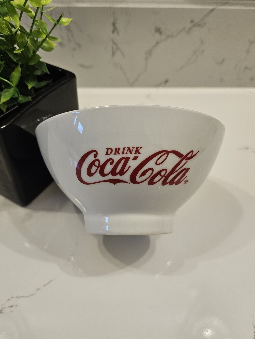Vintage Coca Cola White Ceramic Bowl with Red Logo